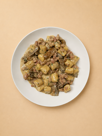 Gnocchi funghi porcini y butifarra 