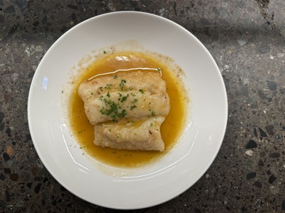 Pescado del día al Prosecco