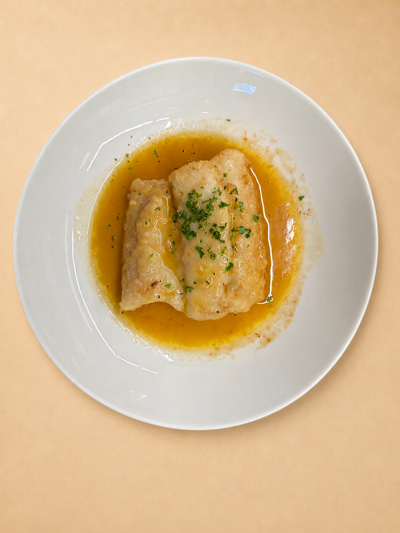 Pescado del día al Prosecco
