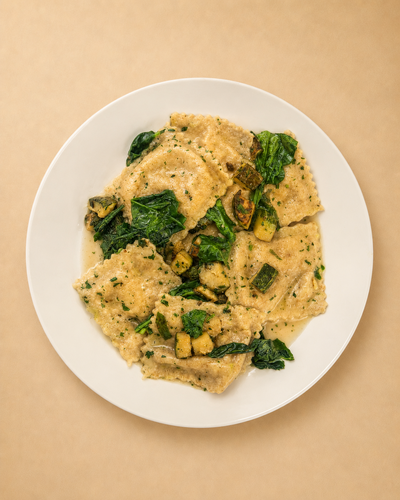 Ravioli Integral con verduras salteadas